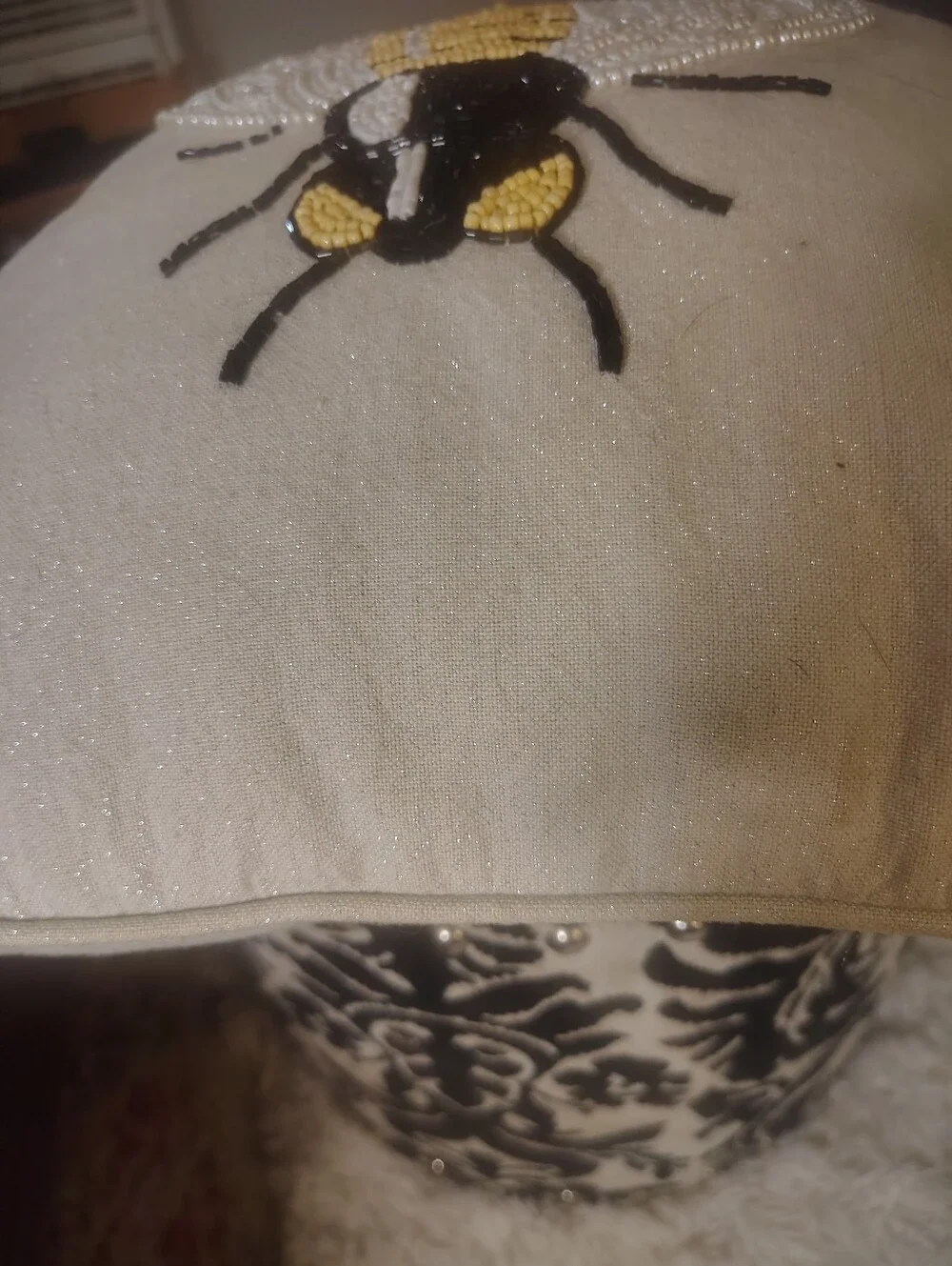 Gorgeous Primrose Vintage Beaded BUMBLE BEE Detail Throw Pillow 16